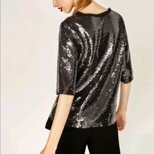 Zara Womens Black Sequin Blouse